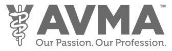 Logo featuring stylized veterinary symbol with intertwined snake and staff. Text reads: “AVMA Our Passion. Our Profession.” The design implies a professional veterinary association.