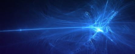 Blue light pulses radiate outward, creating intricate patterns against a dark background, resembling energy waves or plasma currents in motion. There is no text present.