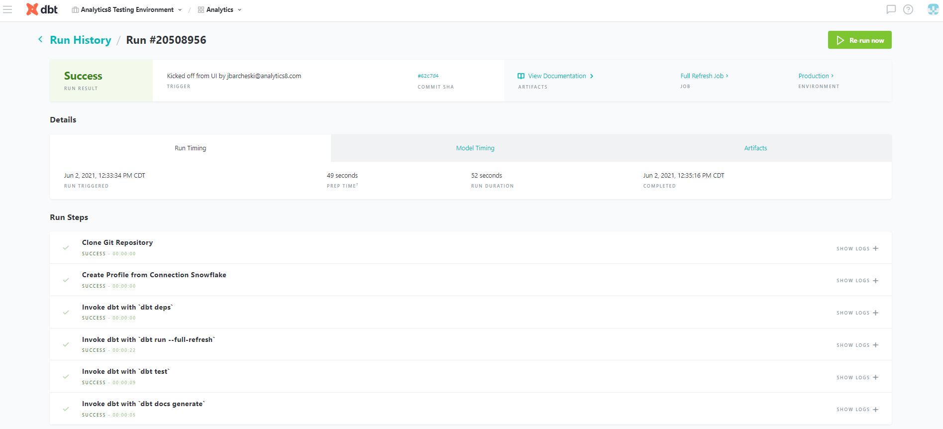 Screen shot illustrating how dbt Cloud allows you to customize steps for your transformation workflows in a simple way. 