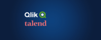 Logos for "Qlik" and "talend" are displayed against a dark blue background. "Qlik" is in white and green, while "talend" is in light red.