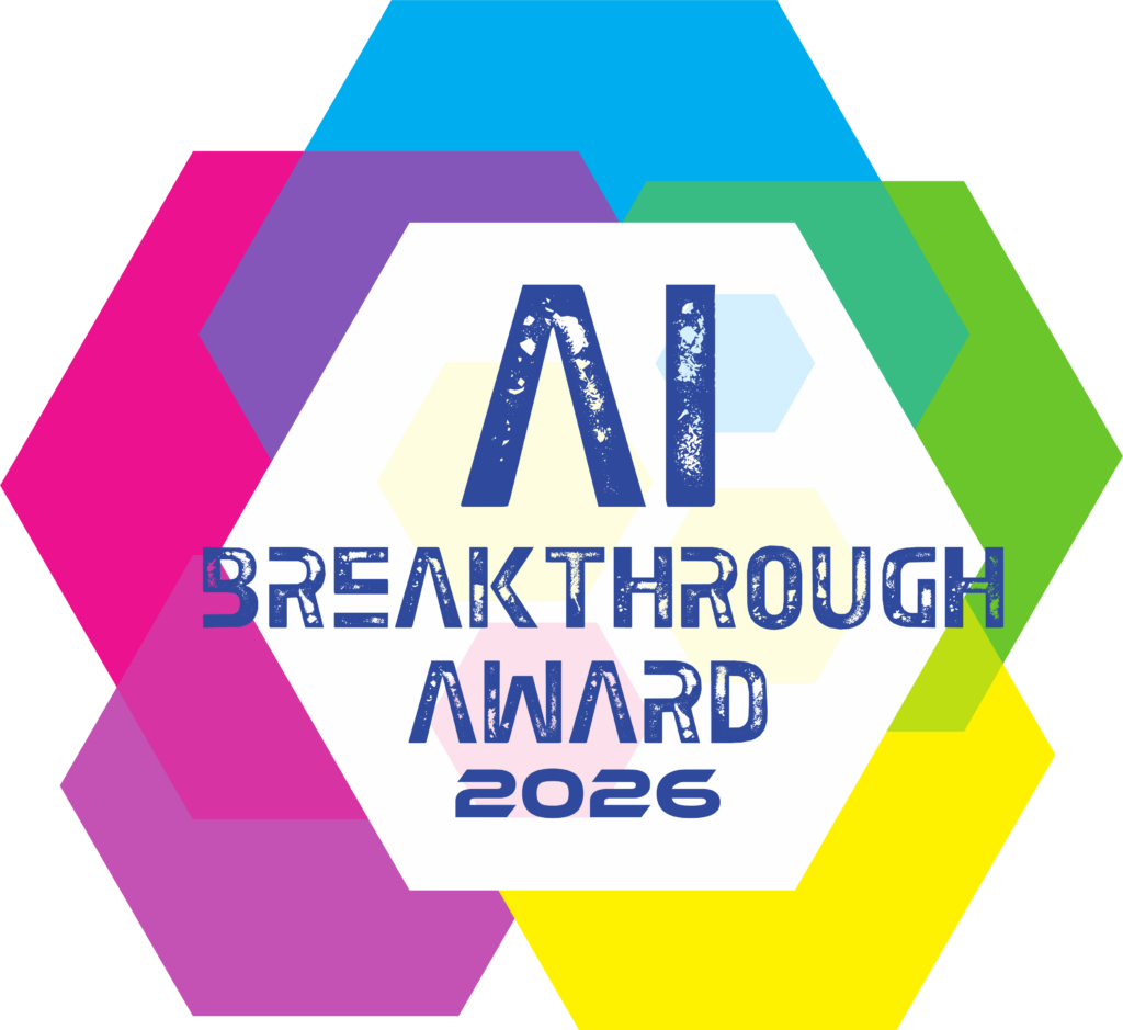 Colorful overlapping hexagons form a badge with the text AI Breakthrough Award 2026 at the center.