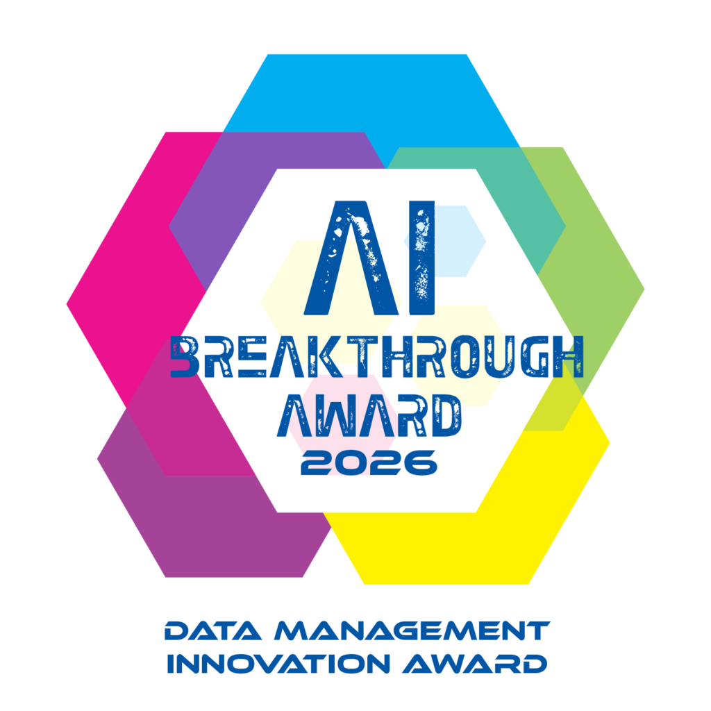 Colorful hexagonal logo for the Breakthrough Award 2026 with the subtitle Data Management Innovation Award.
