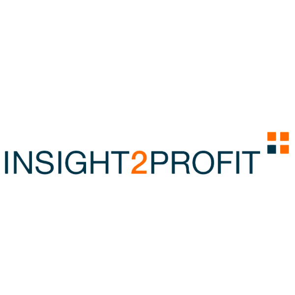 Insight2Profit logo featuring a blue wordmark with an orange '2' and orange square accents on the right.