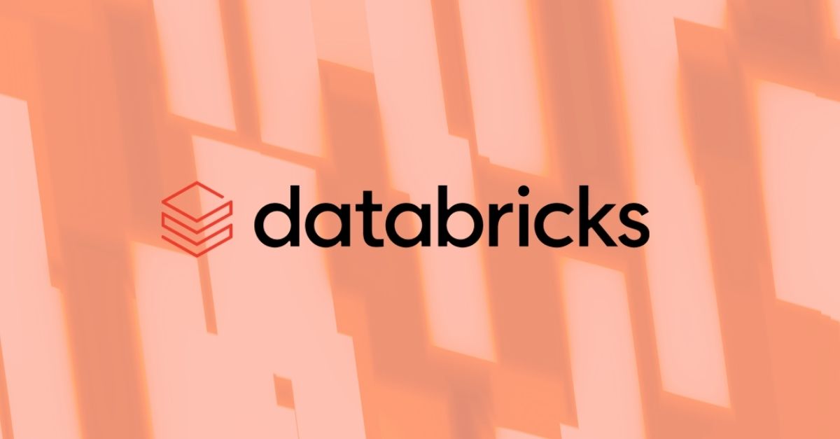 Databricks logo on an orange abstract geometric background.