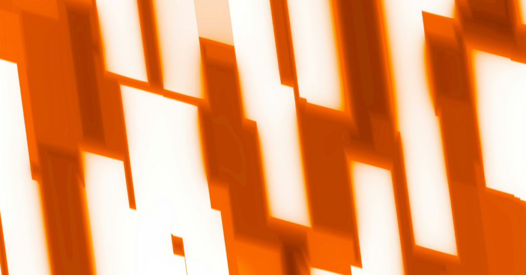 Abstract pattern of orange and white diagonal rectangular blocks.